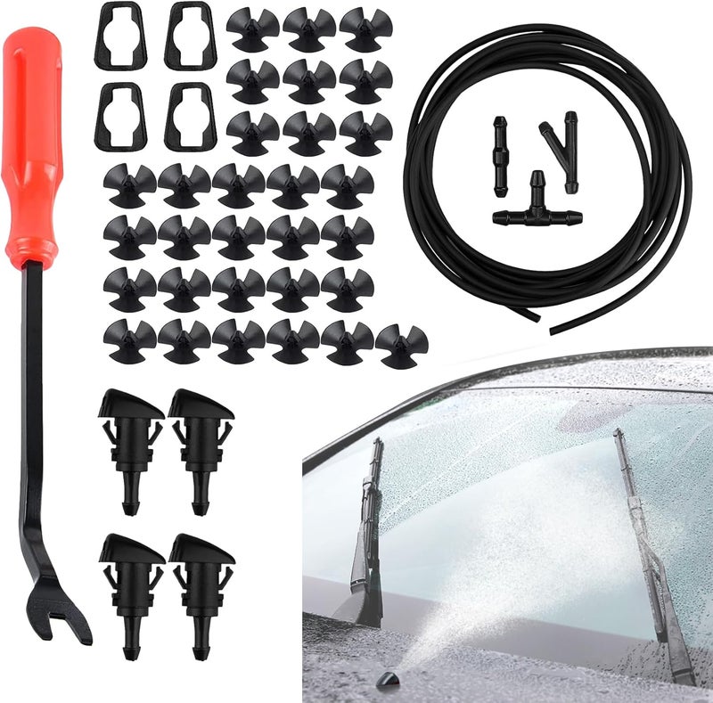DWARFOO Windshield Washer Hose Kit, 42 In 1 Front Windshield Washer Nozzle Kit, 4805742AB 5116079AA Fluid Hose Connector, Windshield Washer Fluid Hose Compatible with Chrysler Dodge Jeep Ram - Image 1